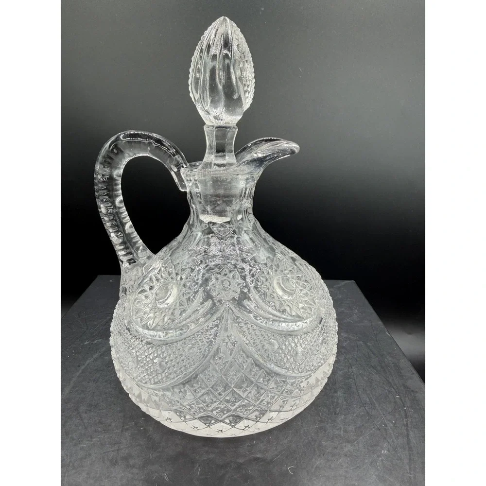 ✨🍾 Vintage Pressed Cut Glass Crystal Cruet – 6